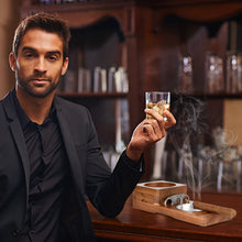 Whiskey Glass Tray & Wooden Ash Tray with Cigar Cutter Drawer and Cigar Slot