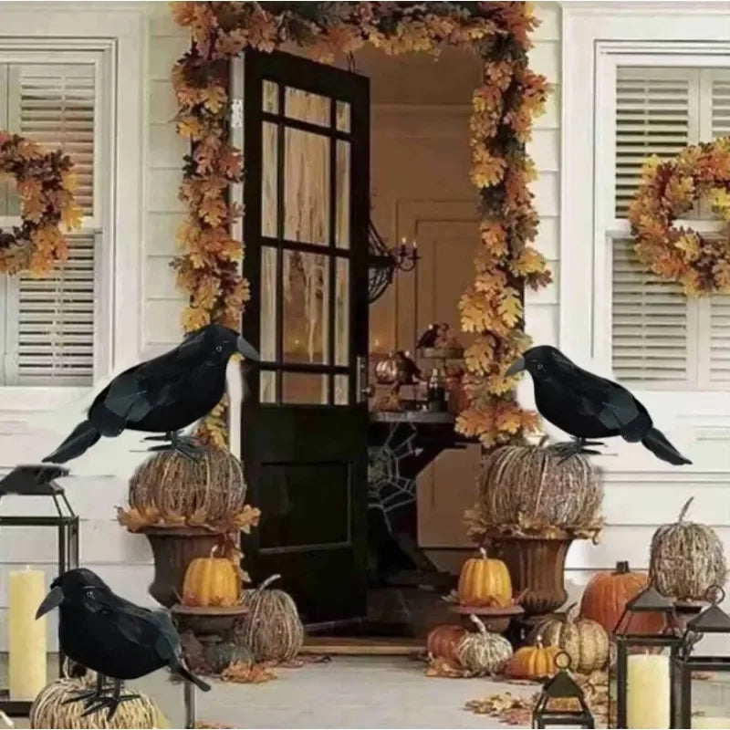 6Pcs Realistic Artificial Black Crow Halloween Props