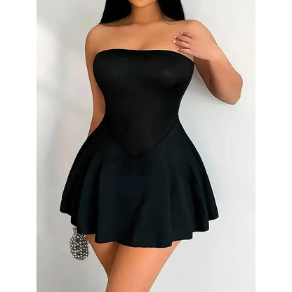 Women's Strapless High Waist Bell Mini Dress - Fitted Bodycon Night Out Party Dress