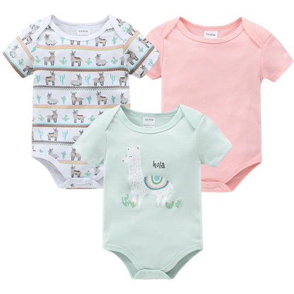3 Pcs Cute Unicorn Print Short-Sleeve Jumpsuit