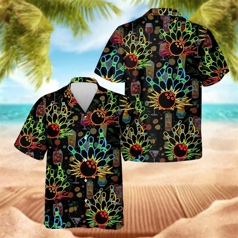 Men's Neon Graphic Custom Name Bowling Jersey Shirt