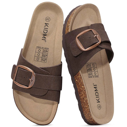 Women's Suede Cork Footbed Slide Sandals with Arch Support