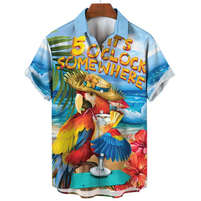 Vibrant Parrot Tropical Floral Print Shirt