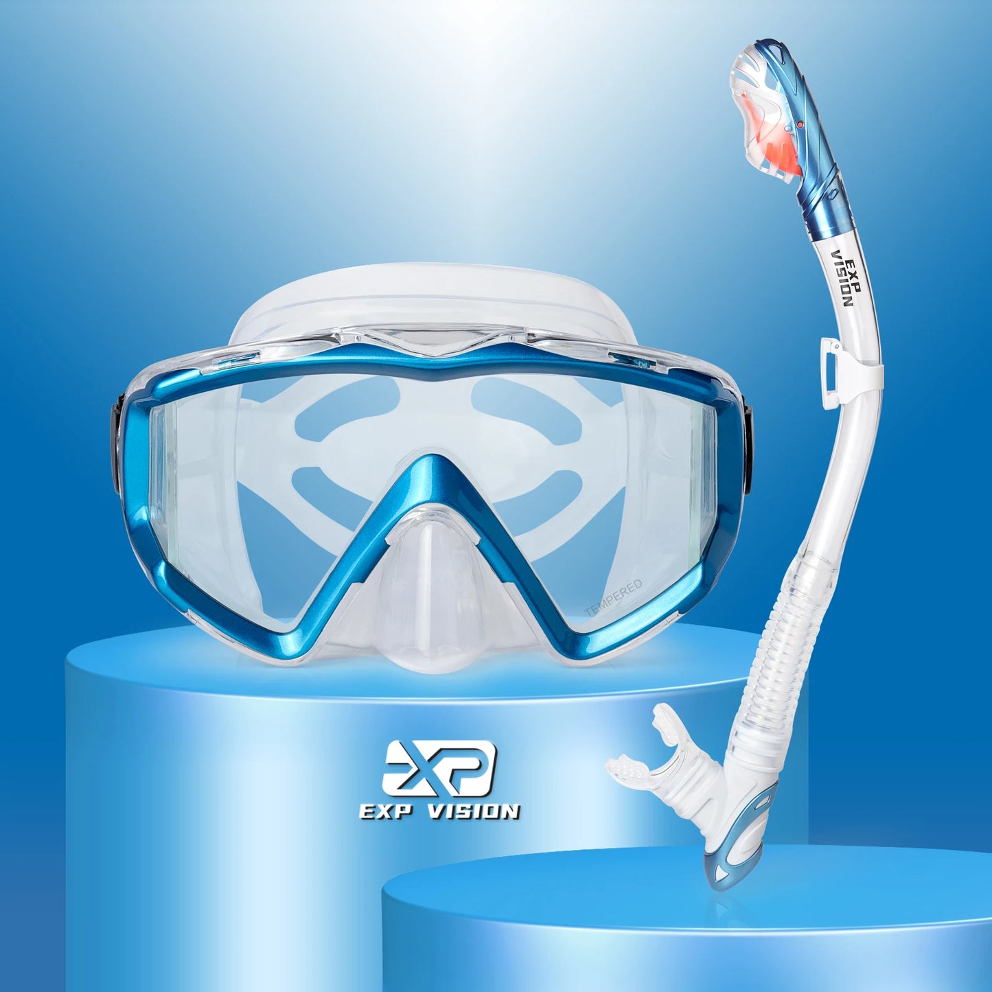 EXP VISION 3-Window Panoramic Snorkeling Mask & Dry Snorkel Set