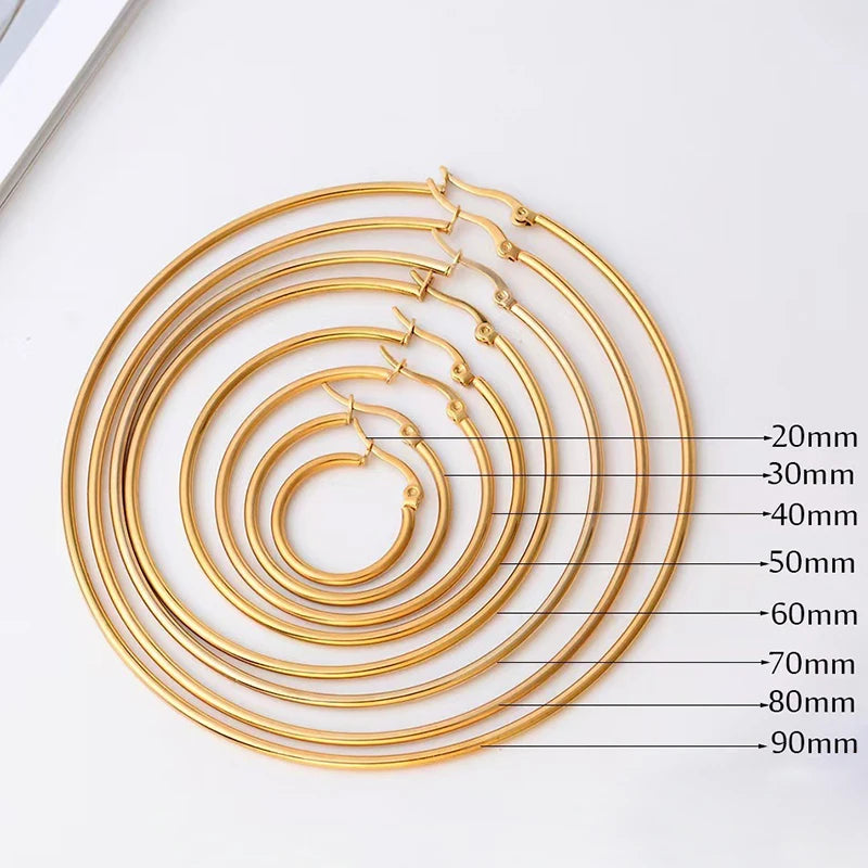 Classic Stainless Steel Big Hoop Earrings – Lightweight Round Circle Jewelry (30-80mm)