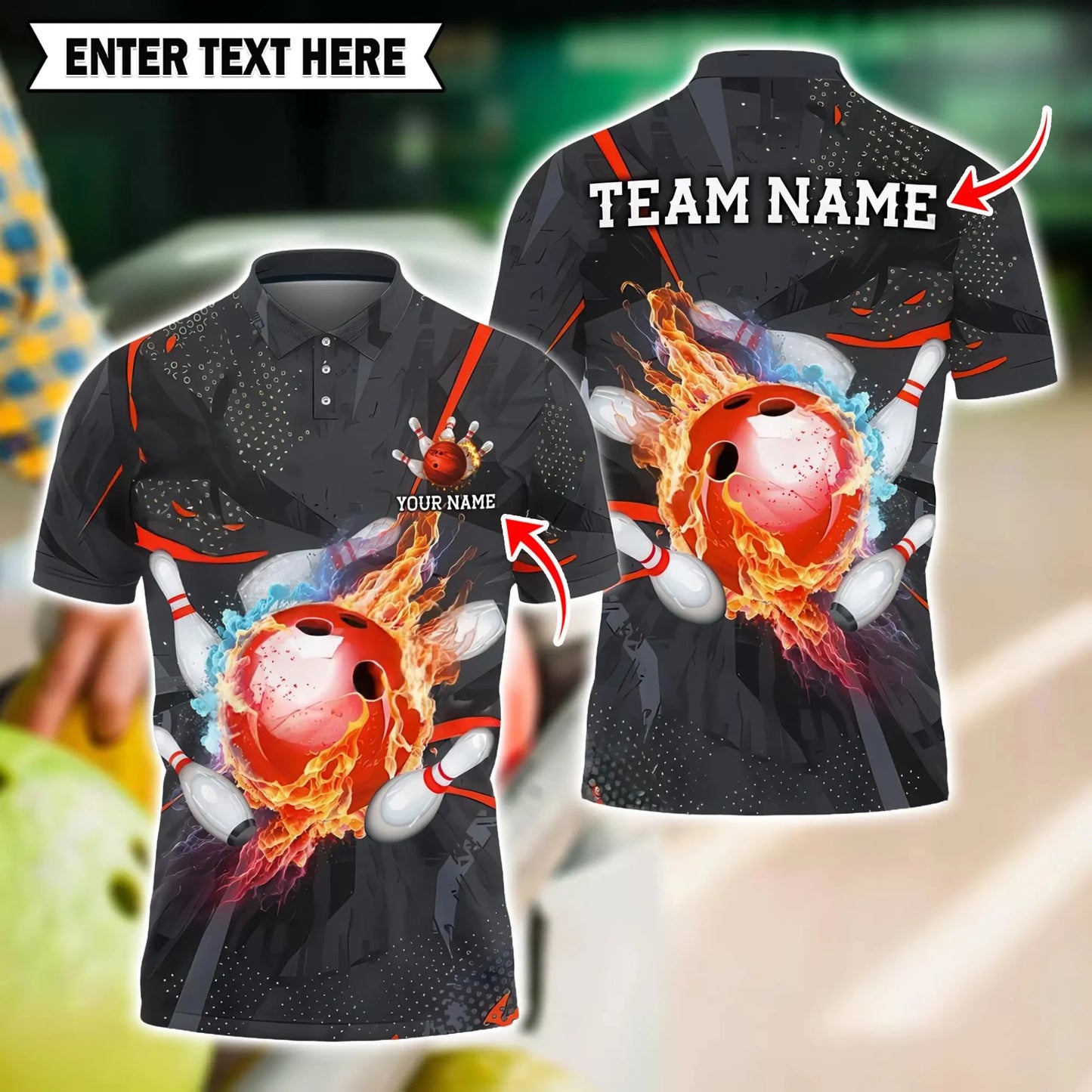 Men's Custom Name Graphic Bowling Polo Shirt