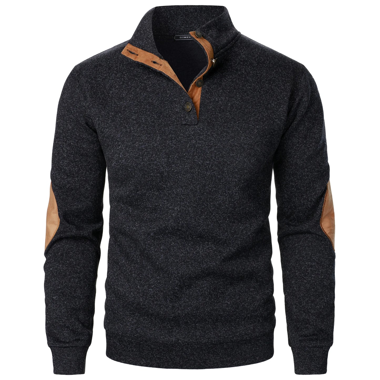 Stand Collar Padded Elbow Sweater