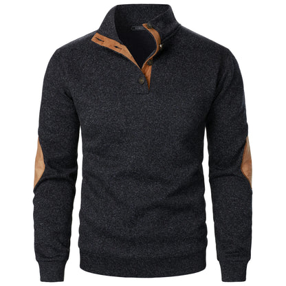 Stand Collar Padded Elbow Sweater