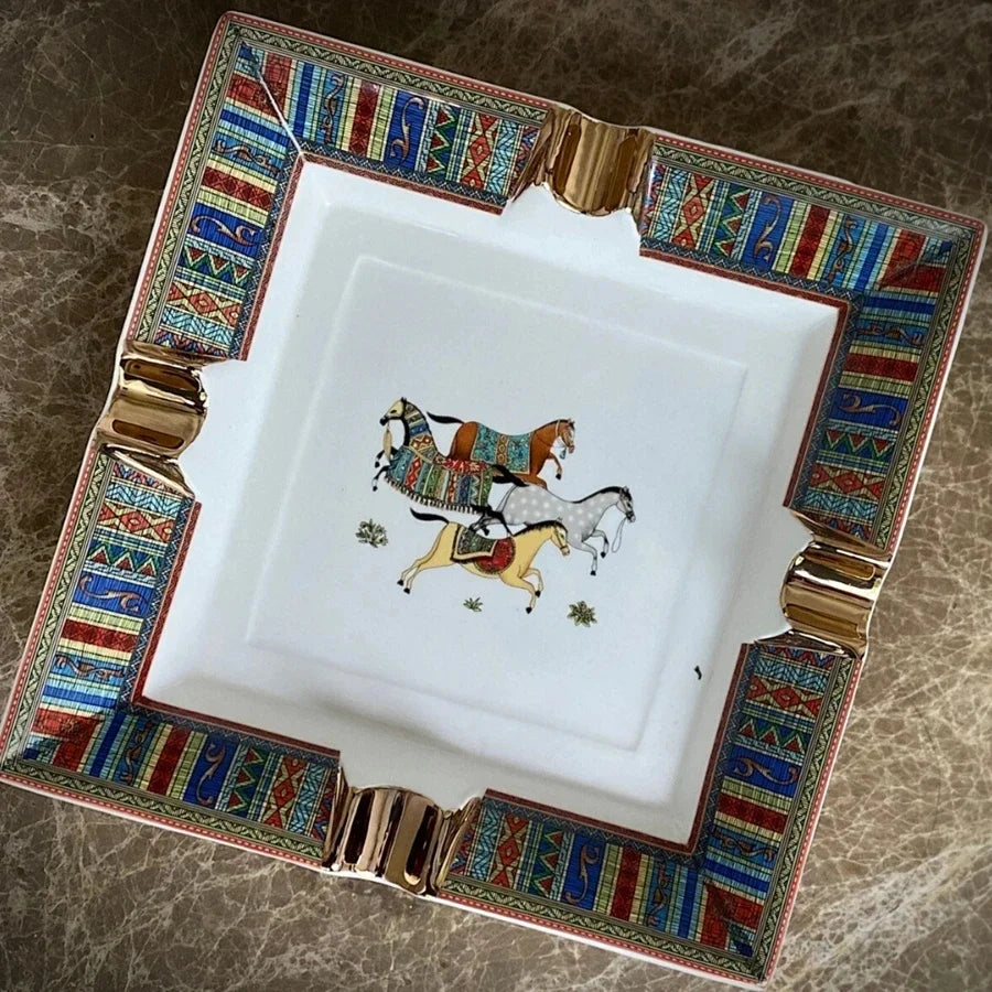 Luxury Horse Pattern Ceramic Cigar Ashtray