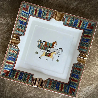 Luxury Horse Pattern Ceramic Cigar Ashtray