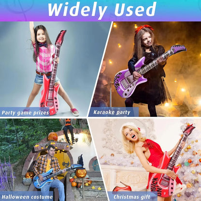 36 Inch Inflatable Rock Star Guitars Set, 80s 90s Blow Up Toy Guitar Party Decorations