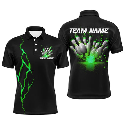 Men's Custom Name Purple Lightning Bowling Polo Shirt