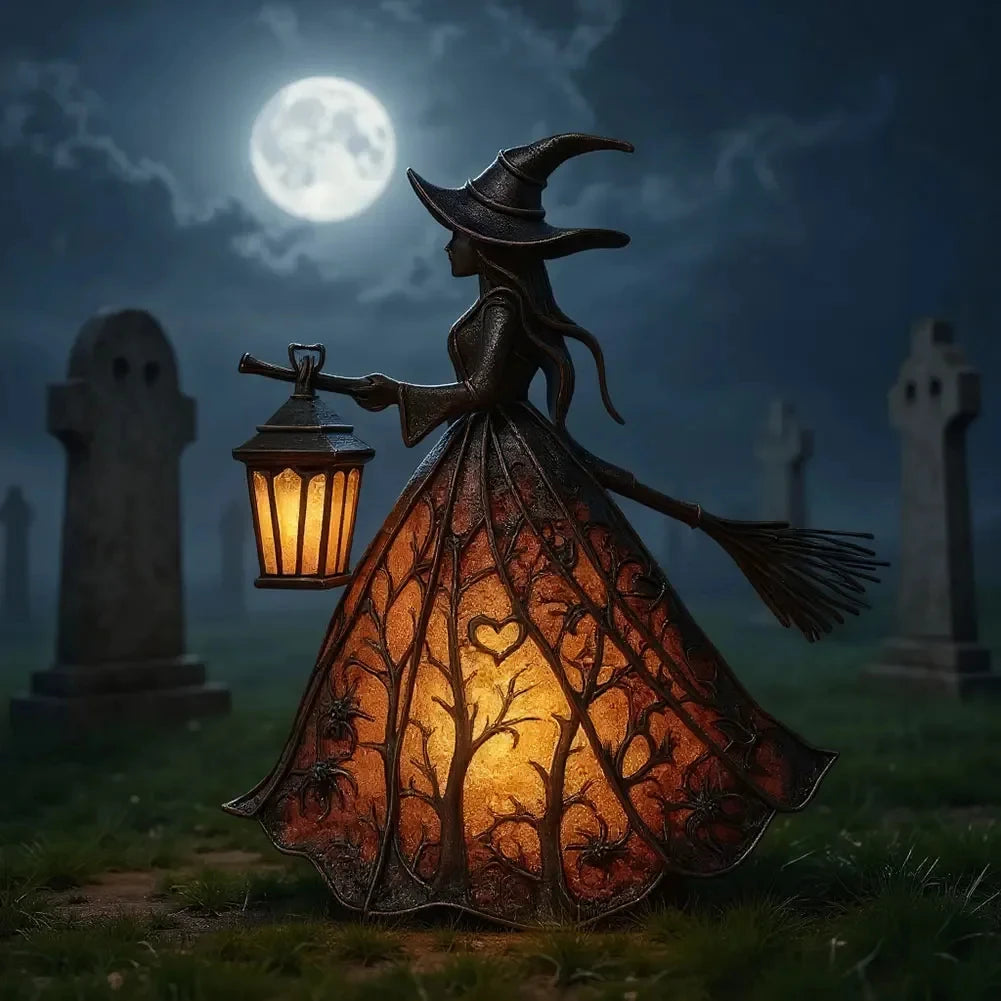 Gothic Halloween Witch Lantern LED Night Light Statue