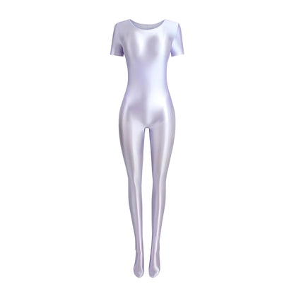 Women's Silky Shine Short-Sleeve Footed Unitard & Dance Catsuit