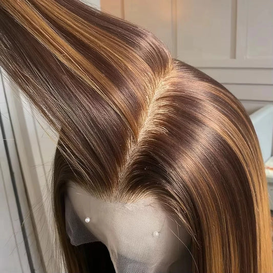 32" Straight Highlight Lace Front Human Hair Wig
