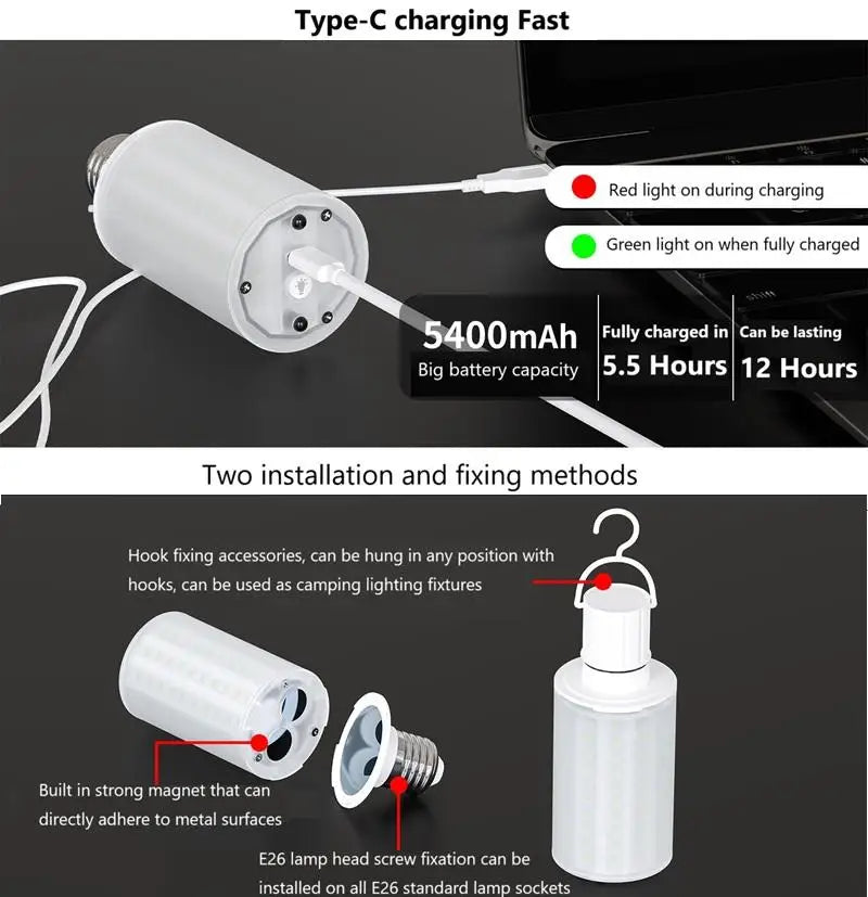 Rechargeable 5W LED E27 RGB Emergency Corn Light Bulb with Remote Control
