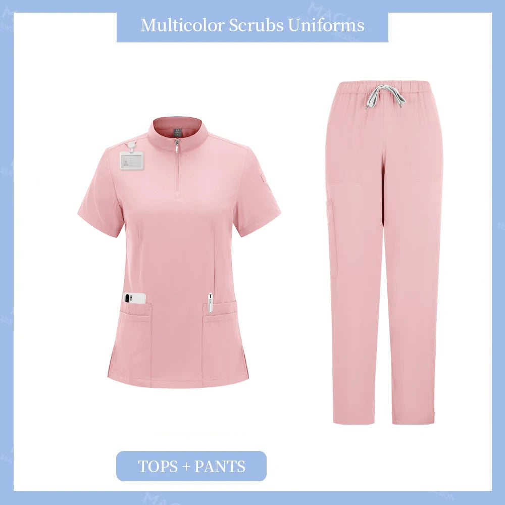 Women’s Stretch Medical Scrub Uniform Set (Top & Jogger Pants)