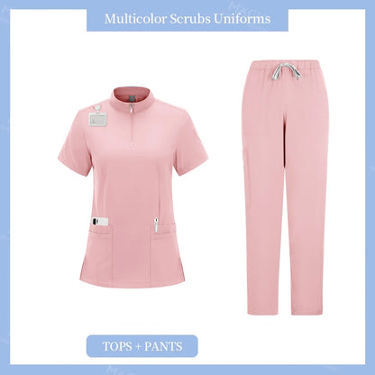 Women’s Stretch Medical Scrub Uniform Set (Top & Jogger Pants)