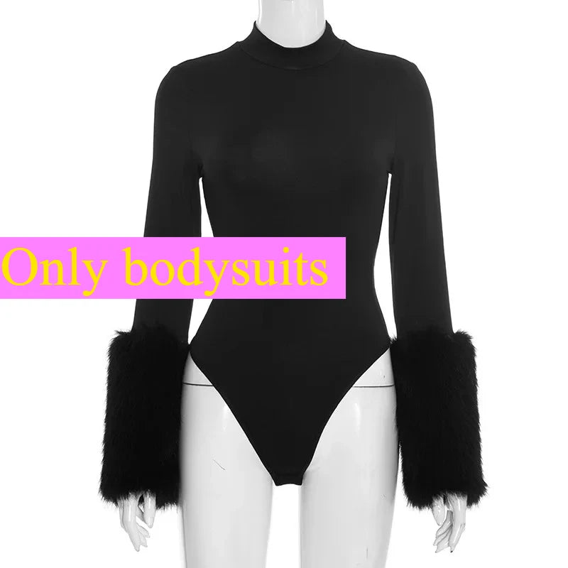 Faux Fur Lined Long Sleeve Playsuit + Shorts Set