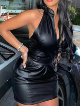 Faux Leather Low-cut Waist Slim Sleeveless Dress