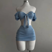 Puff Sleeve Strapless Crop Top and High Waist Skirt Set