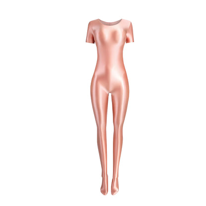 Women's Silky Shine Short-Sleeve Footed Unitard & Dance Catsuit