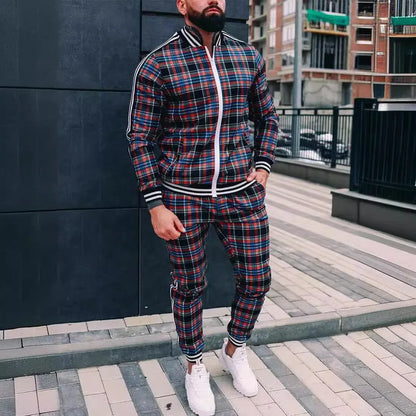 2-pce Checkered Sports Shirt & Jogging Clothes