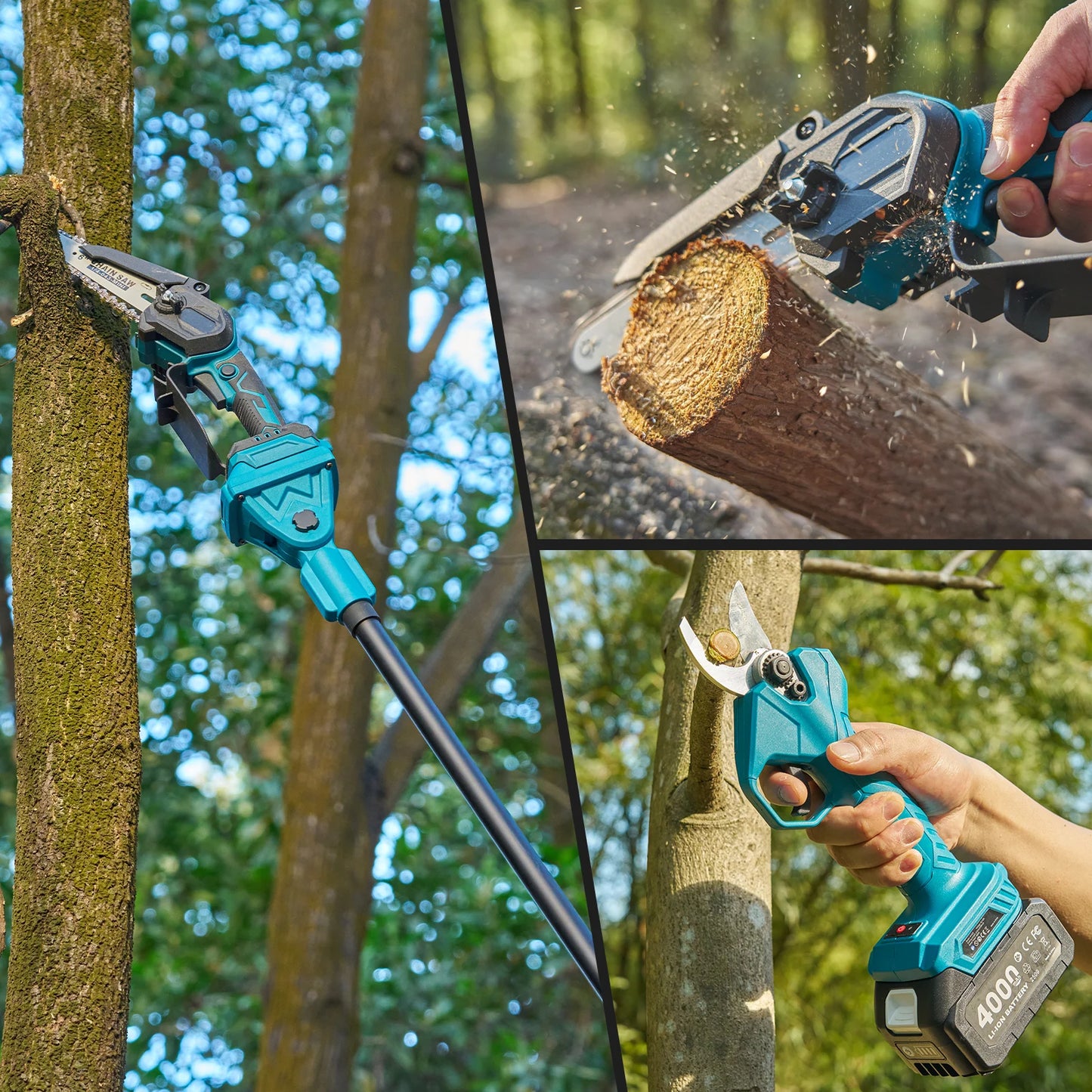 TaskStar 3-in-1 Telescoping Pole Pruner Electric Chainsaw w/2 4.0Ah Rechargeable Batteries
