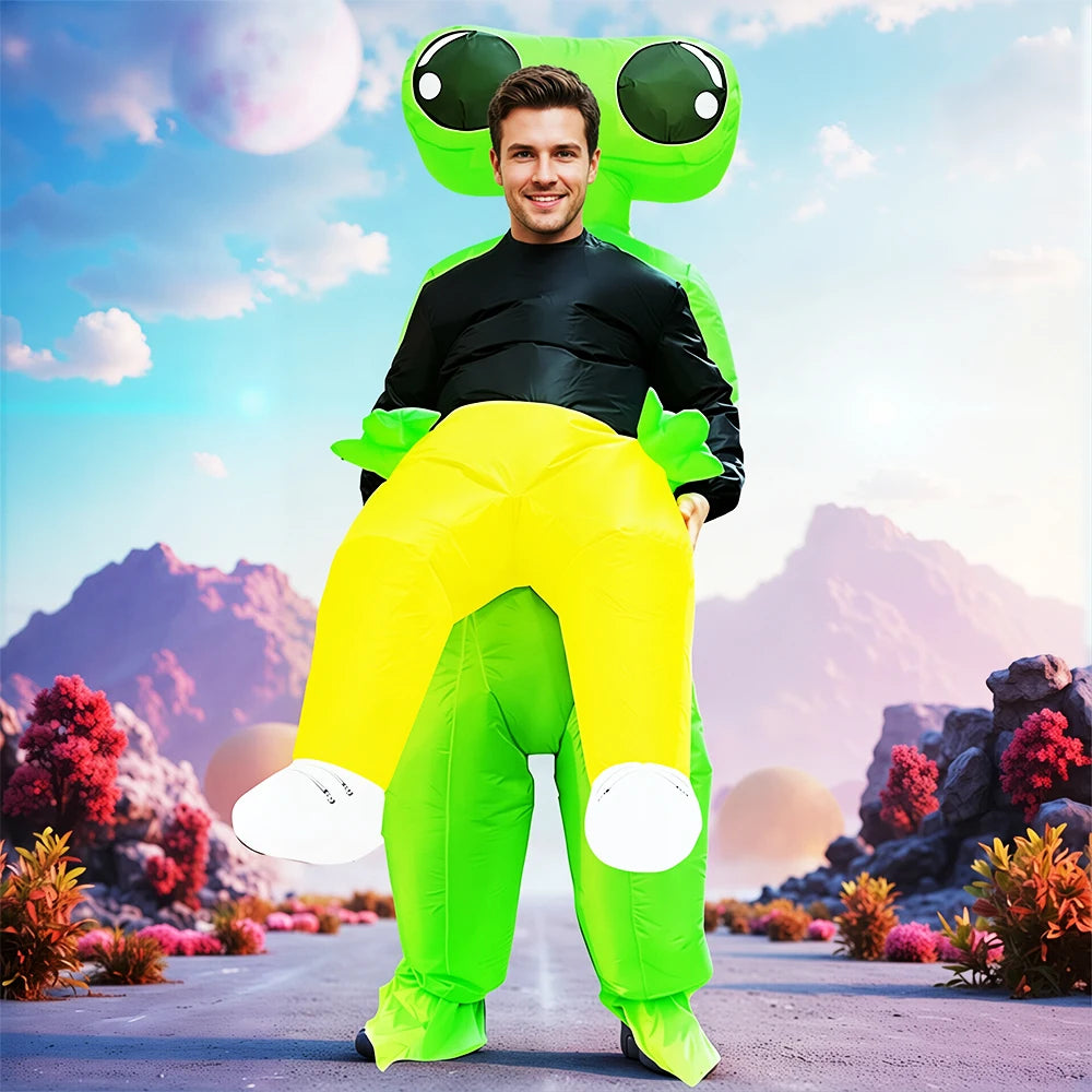 Fancy Funny Mascot Astronaut ET Inflatable Alien Costume Suit - Adult Blow-Up Outfit for Halloween, Purim & Cosplay