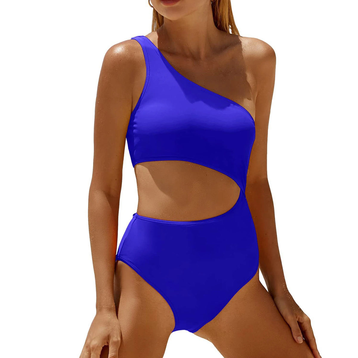 Women's Fashion Color Block One-Shoulder One-Piece Swimsuit