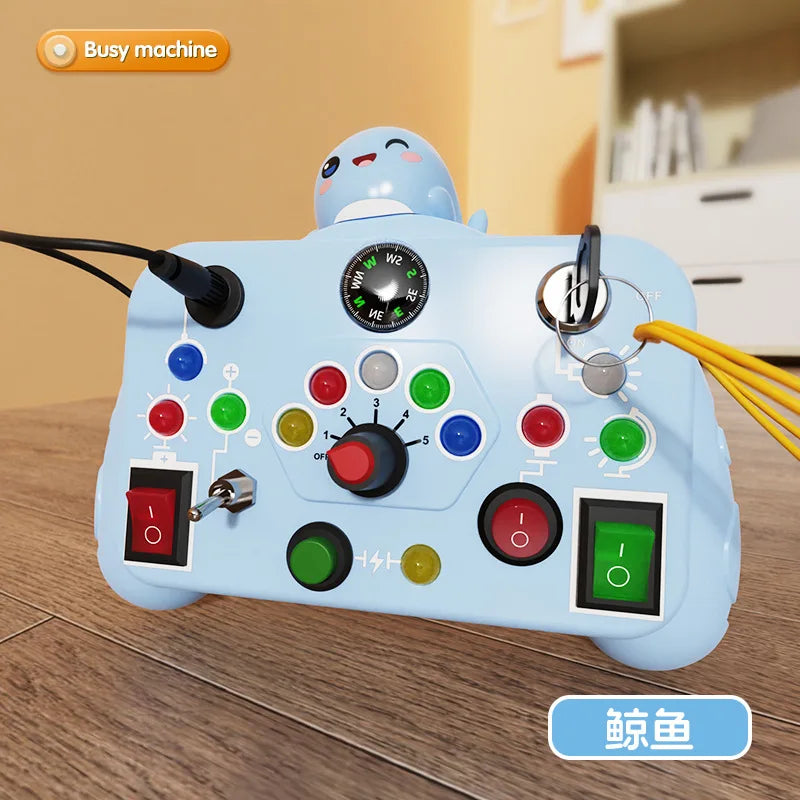 Montessori Busy Board Sensory Cartoon with LED Light Switch