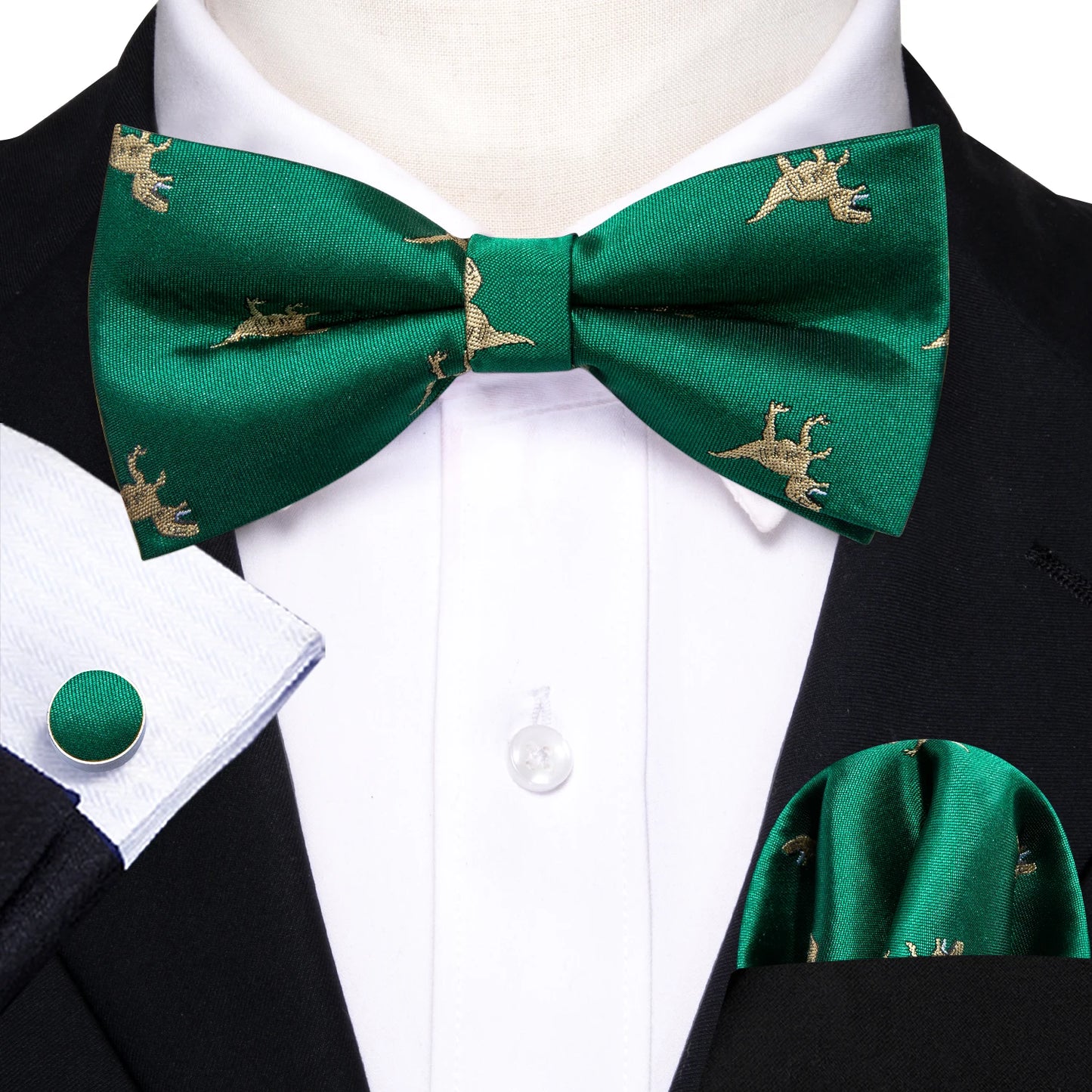 Barry.Wang Silk Bow Tie Hanky Cuffs Set