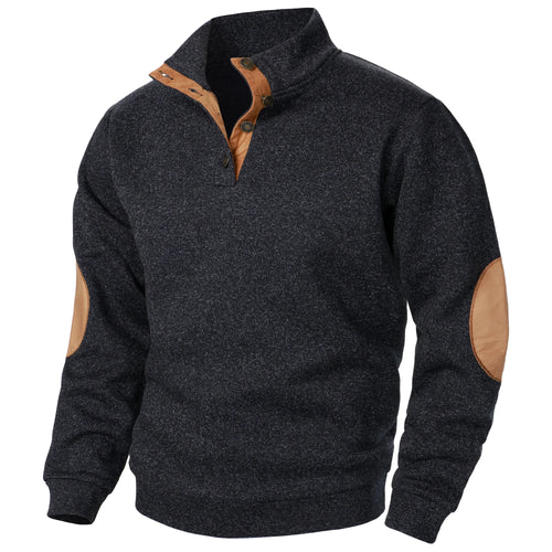 Stand Collar Padded Elbow Sweater