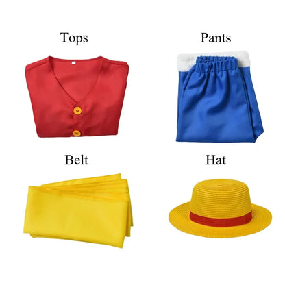 Kids' Anime Luffy Cosplay Costume Set with Straw Hat