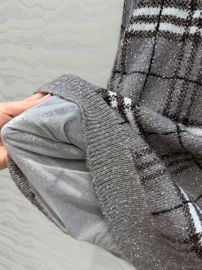 Women’s Vintage Plaid Knit 2-Piece Sweater & Long Skirt Set