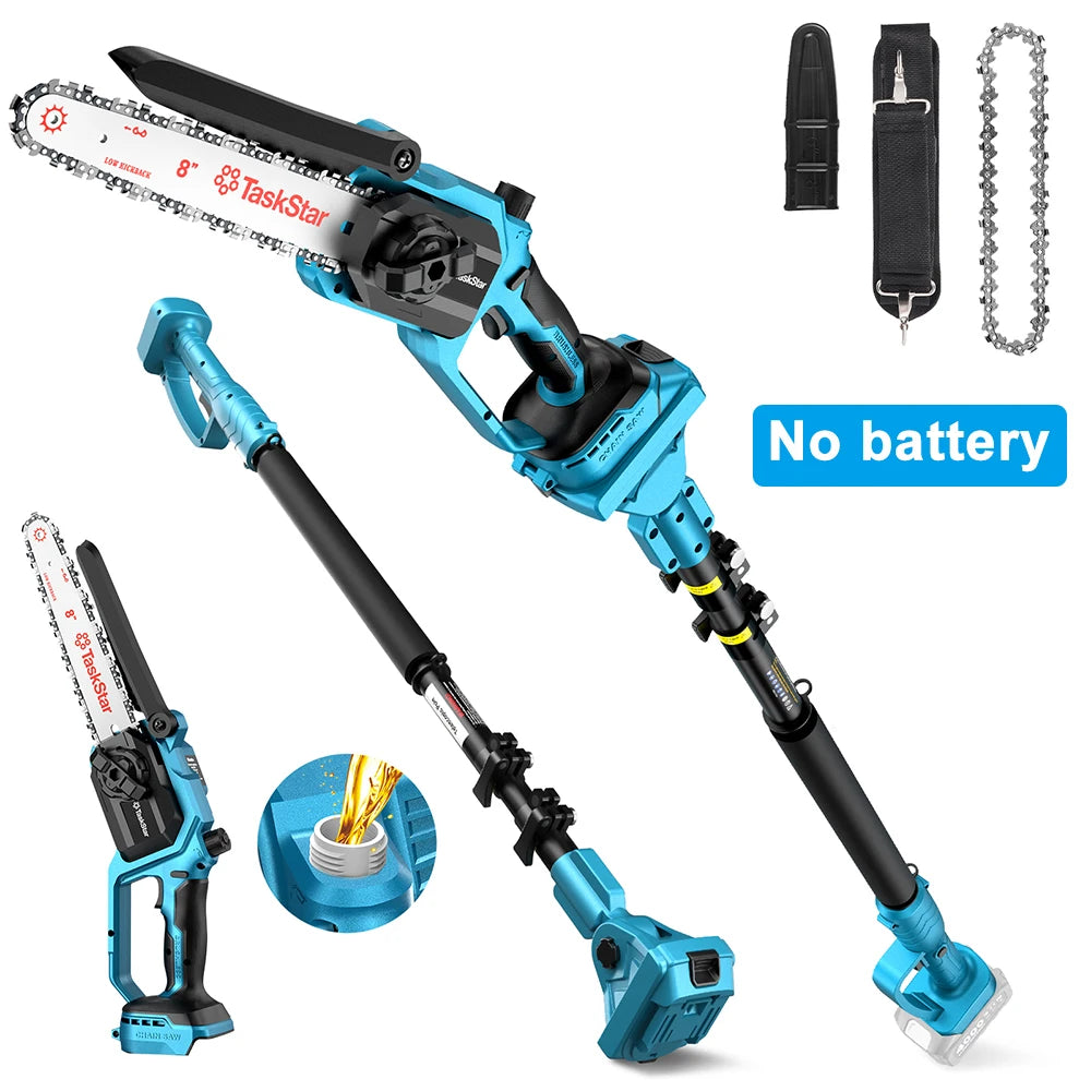 TaskStar 2-in-1 Electric Pole Saw 8" Cordless Chainsaw With Telescoping Rod