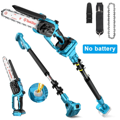 TaskStar 2-in-1 Electric Pole Saw 8" Cordless Chainsaw With Telescoping Rod