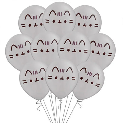 10PCS 12 Inch Cartoon Anime Pusheen Latex Balloons Set, Cute Cat Pet Party Decor