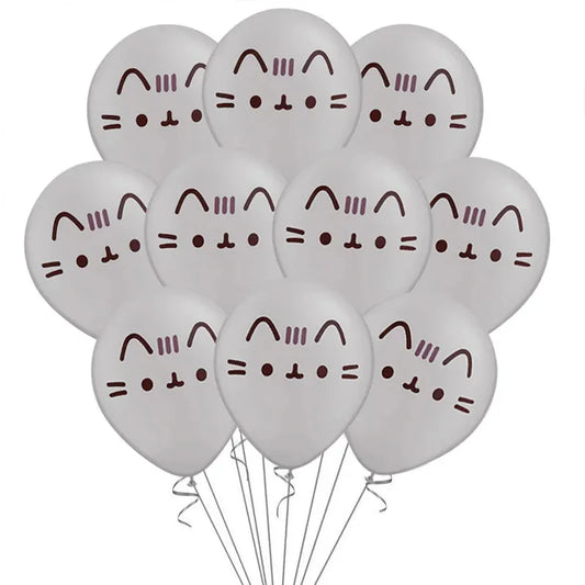 10PCS 12 Inch Cartoon Anime Pusheen Latex Balloons Set, Cute Cat Pet Party Decor