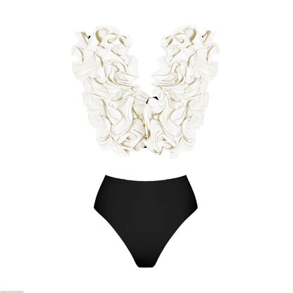 Solid Red Flower One-piece Swimsuit