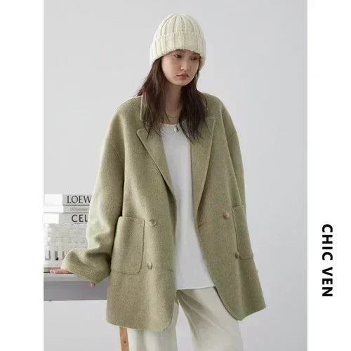 CHIC VEN Loose Double Breasted Retro Double-sided Jacket