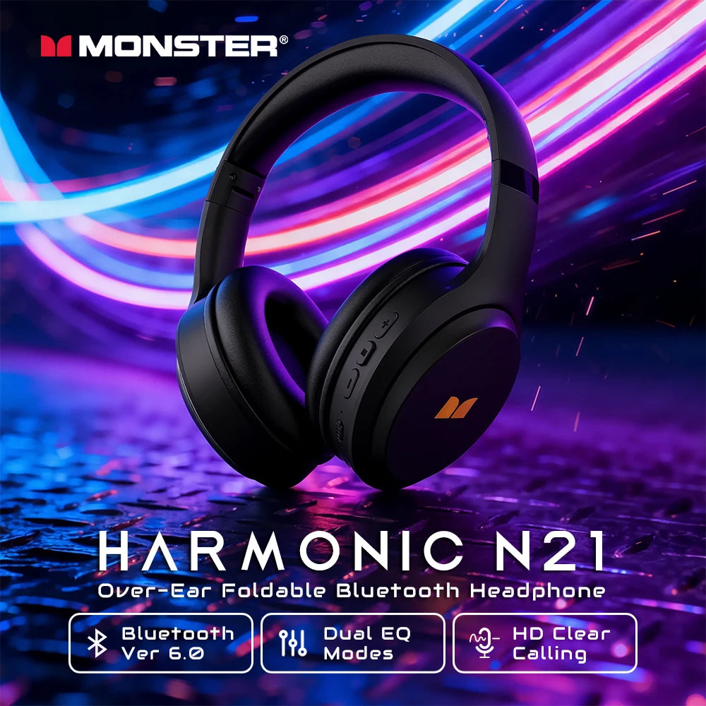 Monster Harmonic N21 Wireless Bluetooth 6.0 Over-Ear Foldable Headphones