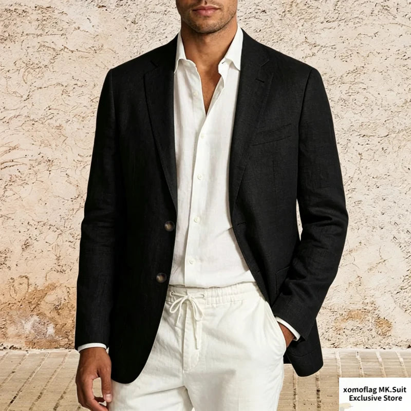 Men’s Lightweight Cotton Linen Suit Jacket – Casual Summer Beach Blazer & Sport Coat