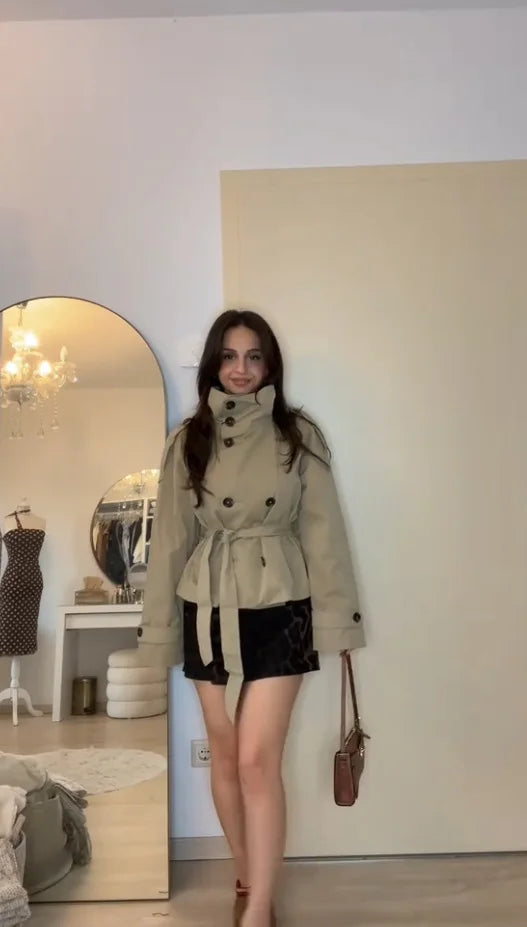 Women's Belted Cropped Trench Jacket