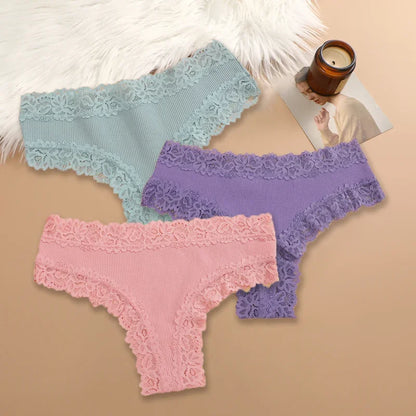 3-Pack Women's Cotton Patchwork Lace Briefs