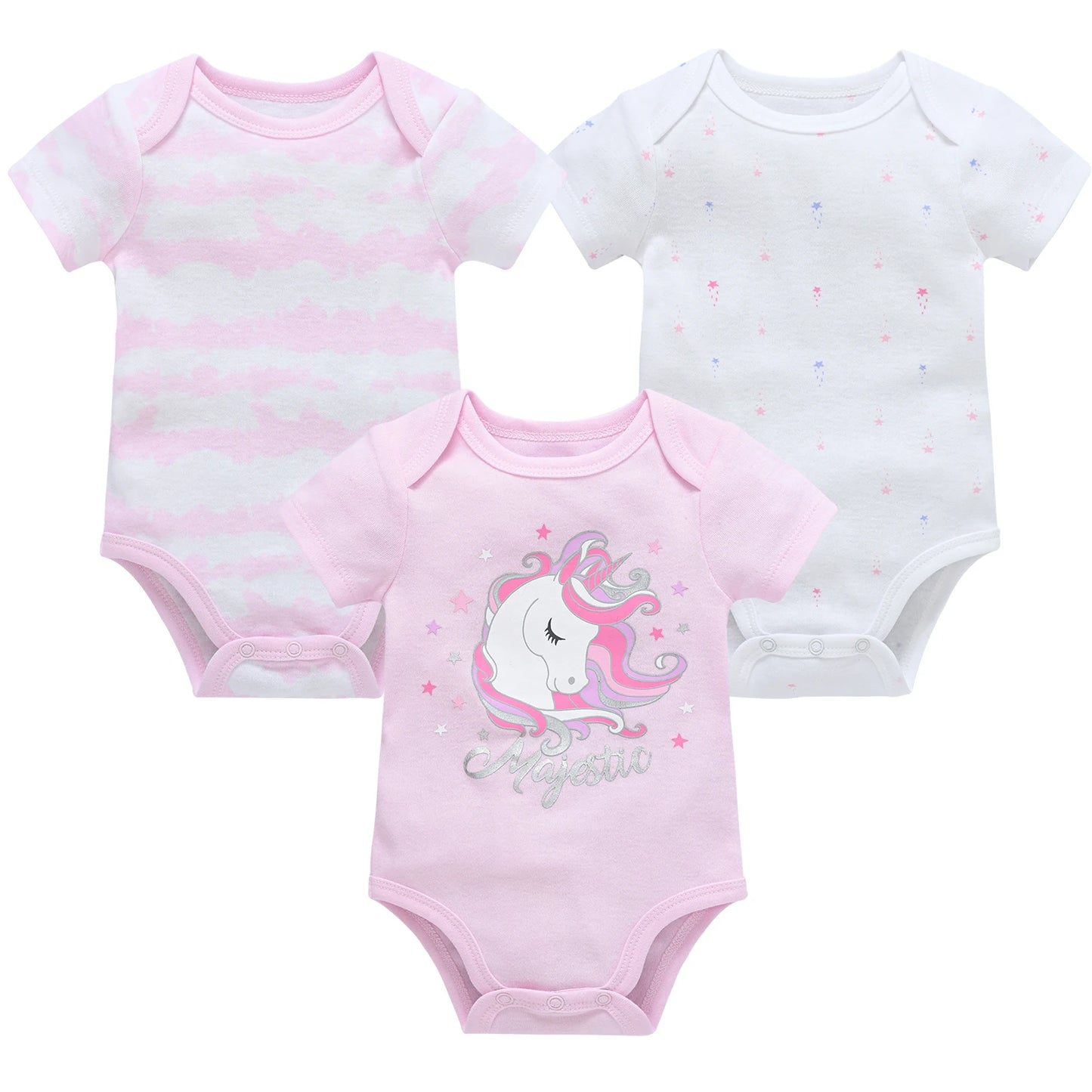 3 Pcs Cute Unicorn Print Short-Sleeve Jumpsuit