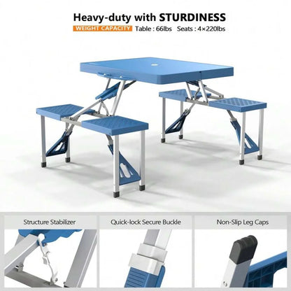 4 Ft Portable Folding Camping Picnic Table Set with 4 Seats & Umbrella Hole