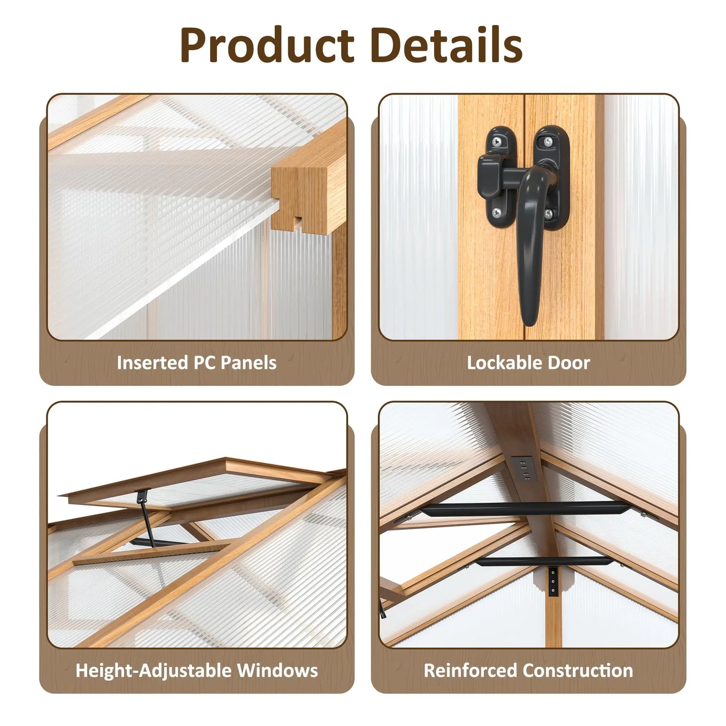 VIWAT Wooden Greenhouse with Vent Roof