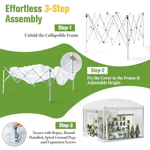 10x10 FT Portable Walk-in Pop-Up Greenhouse – Outdoor Plant Shelter & Garden Canopy