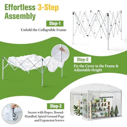 10x10 FT Portable Walk-in Pop-Up Greenhouse – Outdoor Plant Shelter & Garden Canopy